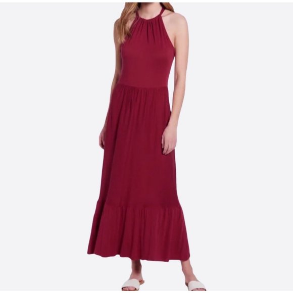 Caslon Tiered Halter Maxi Dress - Red Rhubarb NEW - Picture 1 of 8